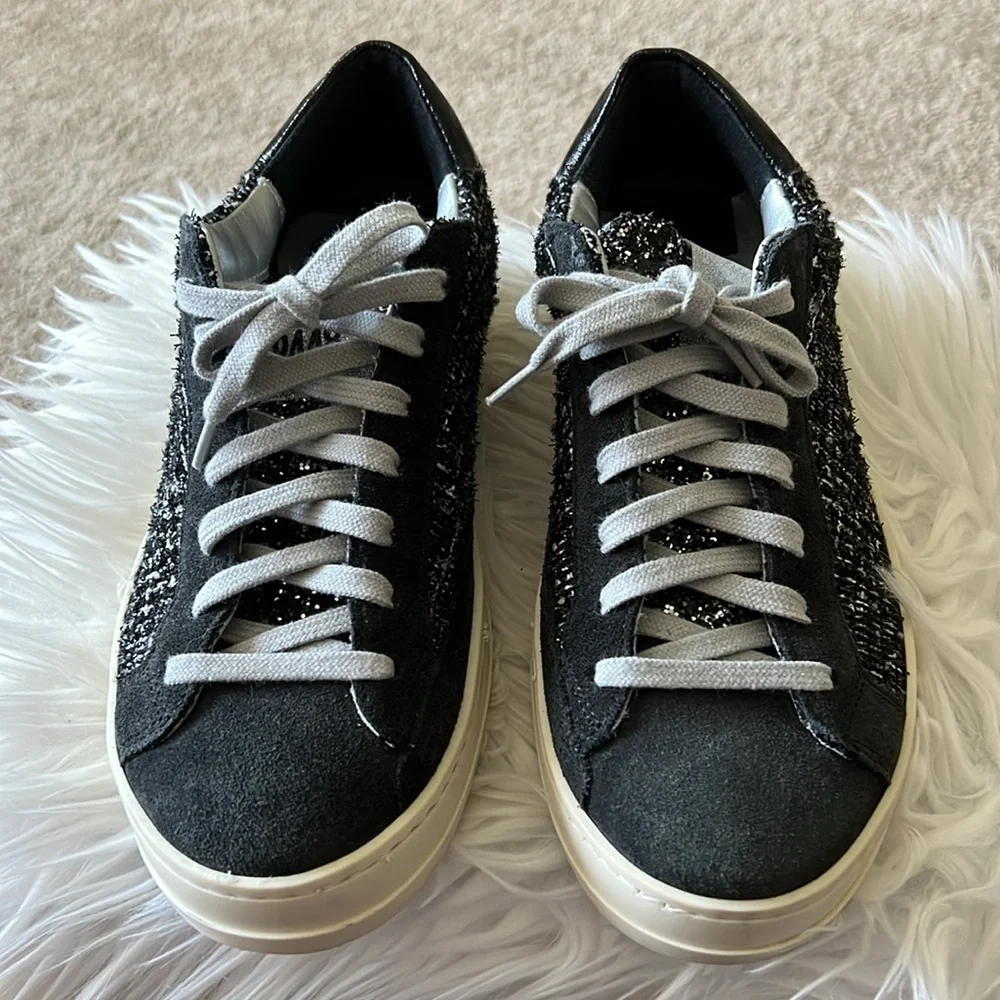 You Can Surf Later Women’s P448 Charcoal Gray Suede/Tweed Sneaker Size EU 38